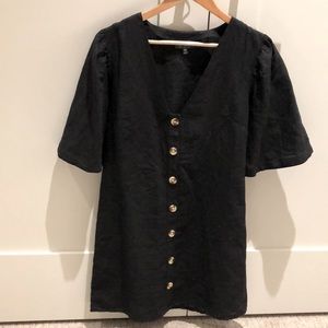 TopShop Black Short-Sleeve Linen Button Down Dress